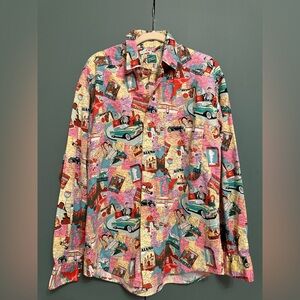 Rare 80s Gloverall Johnny Cotton Hawaiian Shirt National Parks map print size S